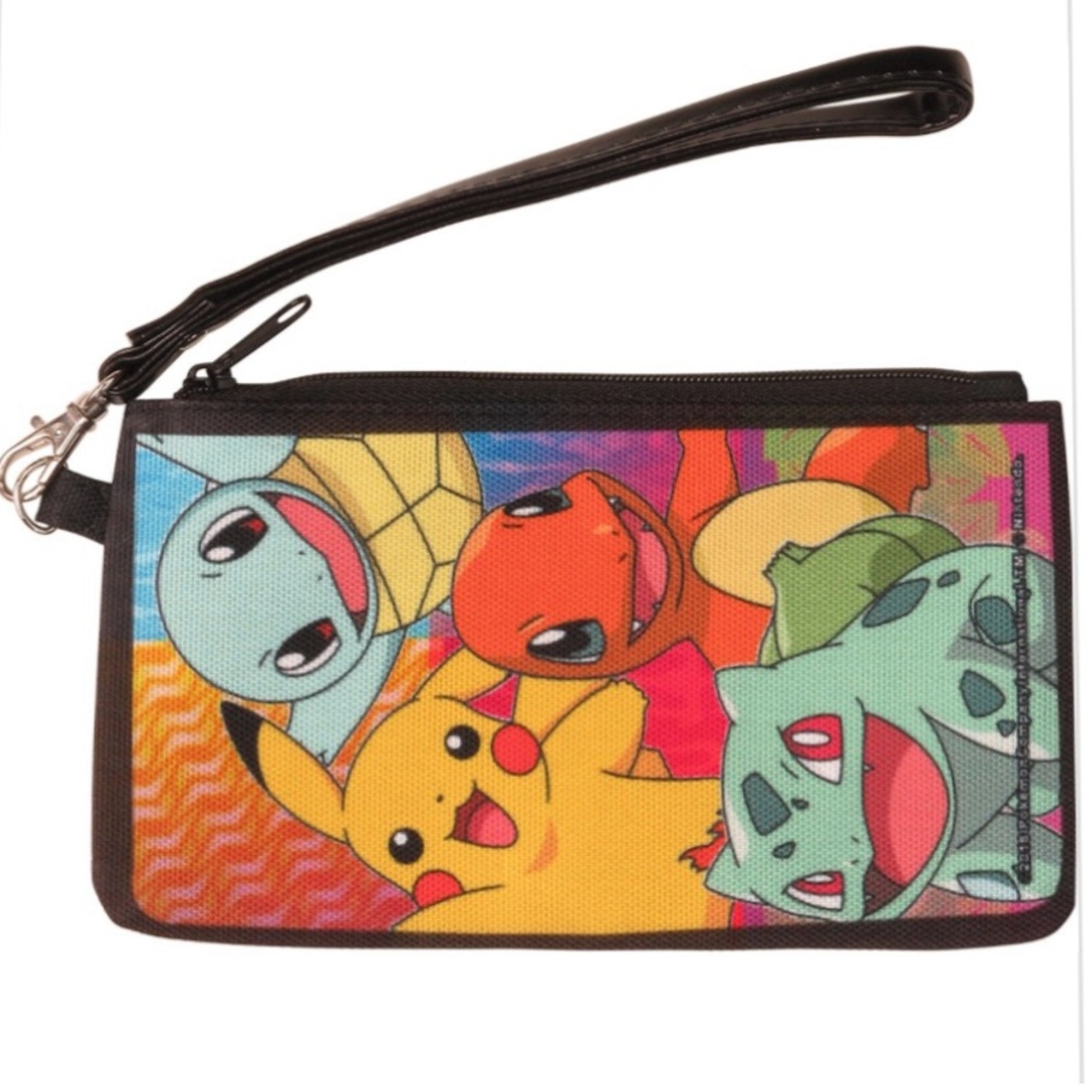 POKEMON Pikachu/Kanto Starter Team Multi Color Canvas Zip Wristlet size NWT - Picture 2 of 4